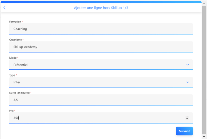 training modal